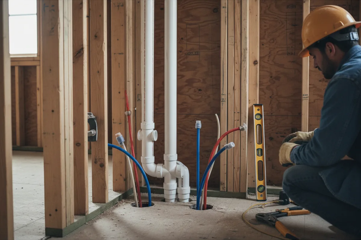 Drain and supply rough-in during Sump Pump Repair in Warren